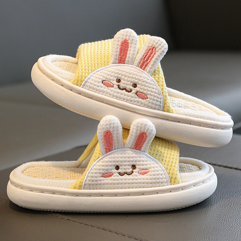 Slipper Suihyung Child Home Shoes Summer Comfort Breathable Linen Slippers Boys Girls Cute Bunny Bear Kids Soft Sole Sandals Baby Shoes 230301