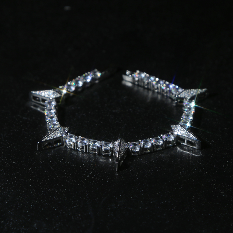 Iced Out hip hop bracelet paved 5mm cz stone paved tennis chain with spike charm bangle bracelets silver plated punk styles women men hiphop jewelry w