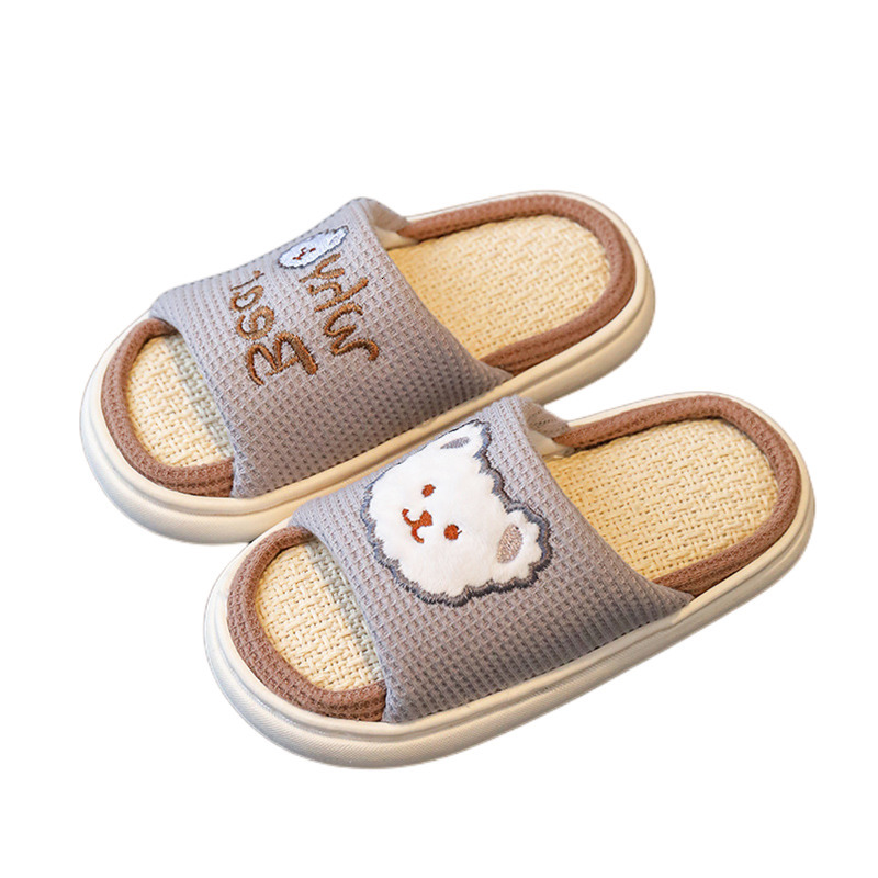 Slipper Suihyung Child Home Shoes Summer Comfort Breathable Linen Slippers Boys Girls Cute Bunny Bear Kids Soft Sole Sandals Baby Shoes 230301