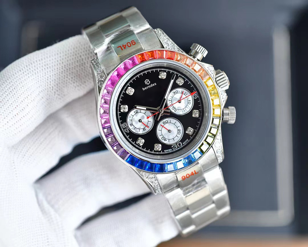 Watch Multi-function automatic mechanical watch hand set with 36 gradient rainbow diamonds never lose drill depth waterproof function