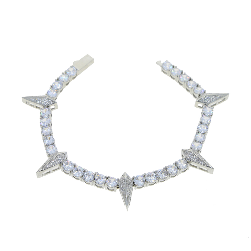 Iced Out hip hop bracelet paved 5mm cz stone paved tennis chain with spike charm bangle bracelets silver plated punk styles women men hiphop jewelry w