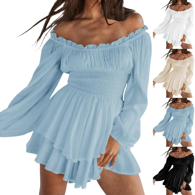 Casual Dresses Womens Ruffled Layered For Evening Dress Fit And Flare Long Women Short Sleeve Knee Length