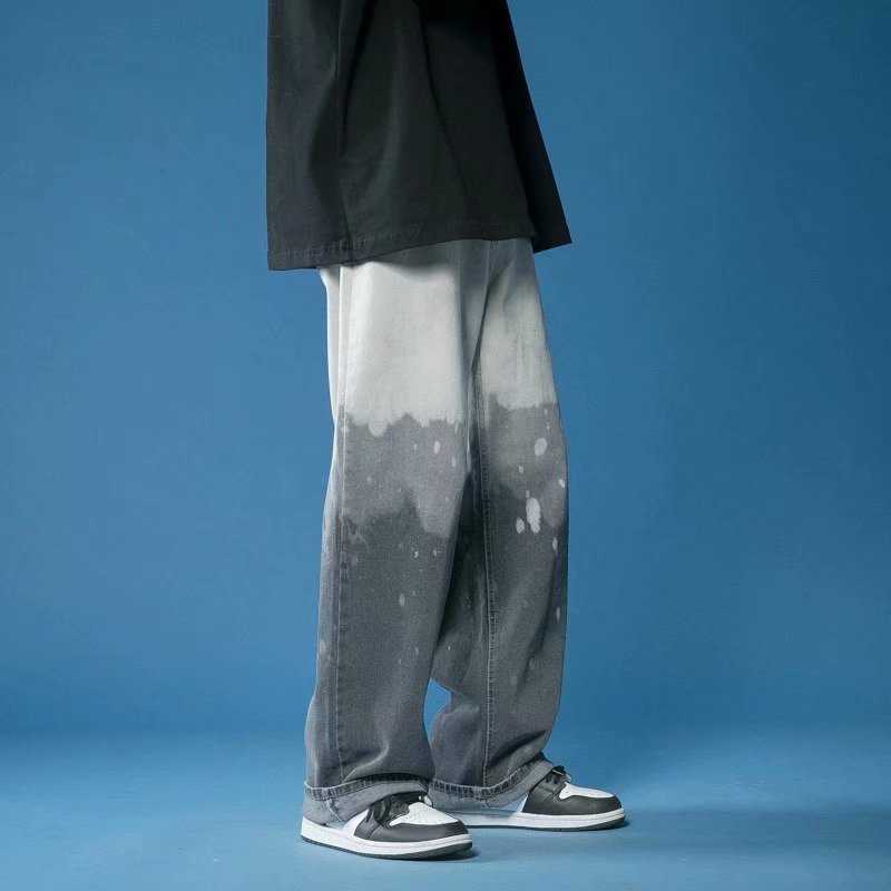 Men's Jeans Summer New Tiedye Ombr Men Jeans Fashion Casual Male Wide Leg Pants Minimalism Straight Loose Denim Pants Z0301