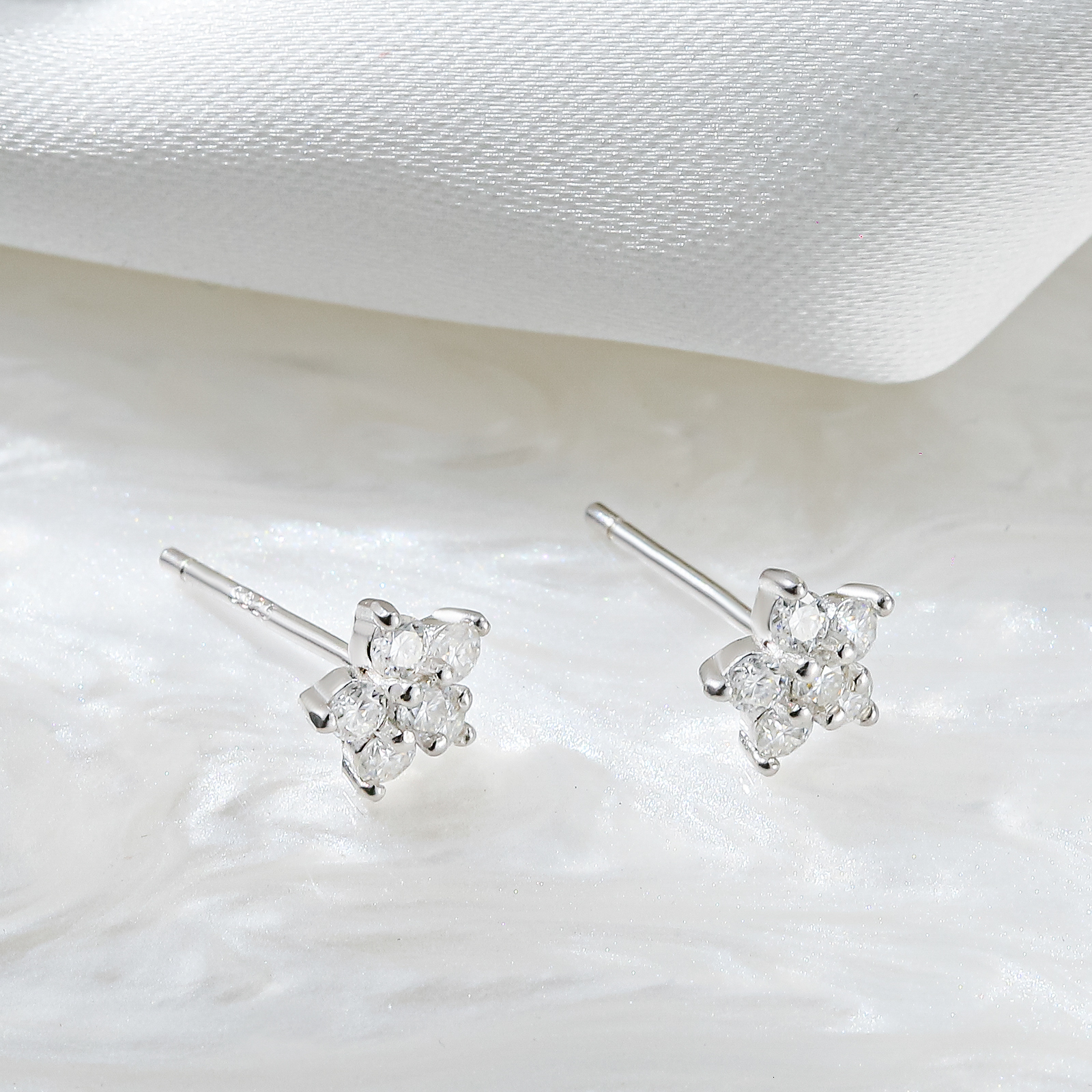 Stud 5 Petal Flower Earrings White Gold Stud Earring for Women 925 Sterling Silver Diamond Earring Gift Jewerly 230301