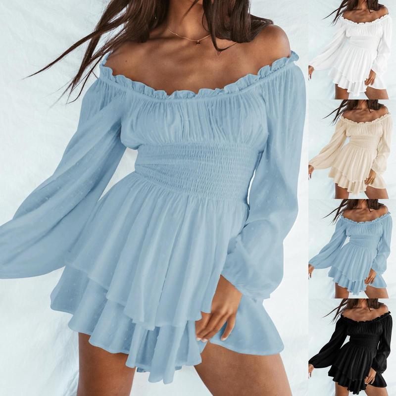 Casual Dresses Womens Ruffled Layered For Evening Dress Fit And Flare Long Women Short Sleeve Knee Length