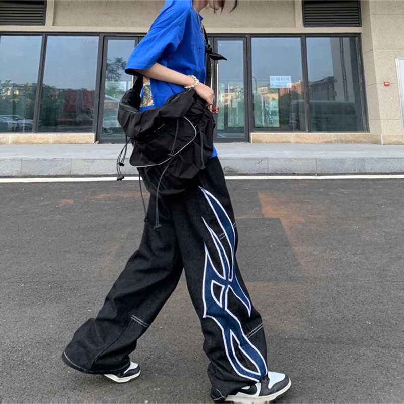 Men's Jeans 2022 Dark Streetwear Graphic Print Black Baggy Jeans For Men Pants Straight Hip Hop Gothic Denim Trousers Pantalones Y2K Hombre Z0301