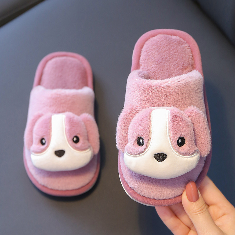 Slipper 4-18y Children Shoes Kids Slippers Winter Baby Girls Boys Home Shoes Cartoon Dog Cotton Soft Bottom Non Slip Plush Slippers S16 230301