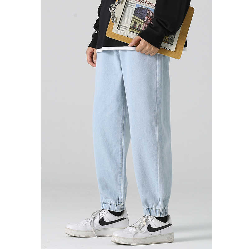 Men's Jeans 2022 autumn new college style youth popular men's and women's elastic waist denim jeans ins dent street casual harem pants 