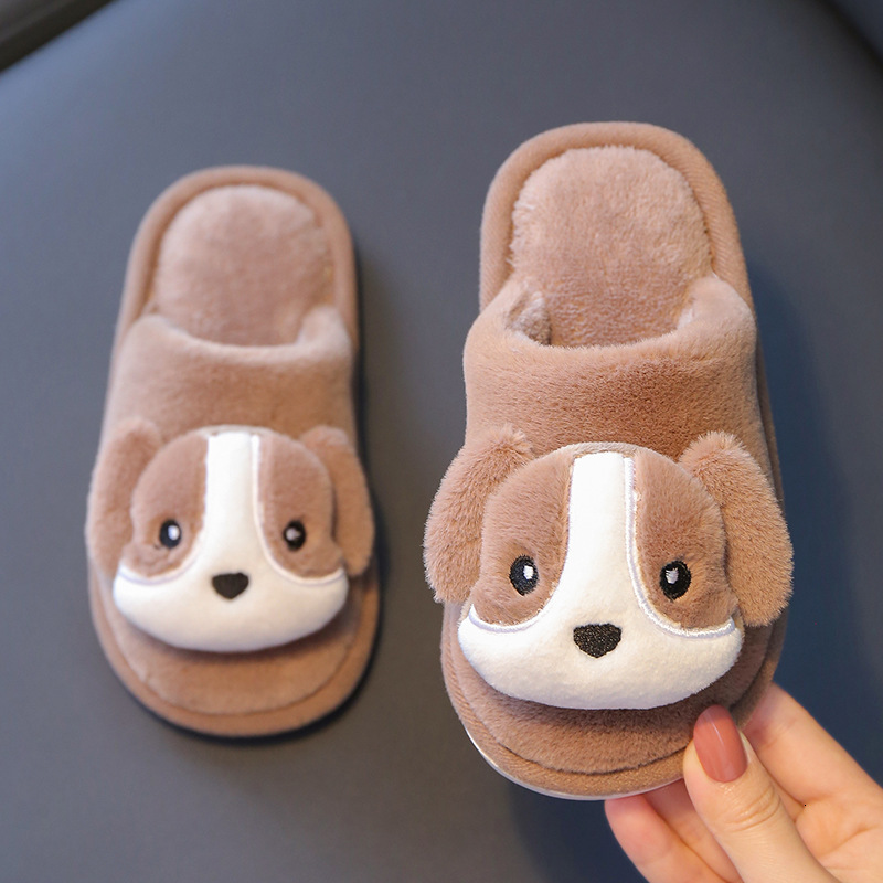 Slipper 4-18y Children Shoes Kids Slippers Winter Baby Girls Boys Home Shoes Cartoon Dog Cotton Soft Bottom Non Slip Plush Slippers S16 230301