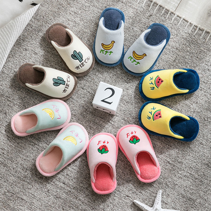 Slipper Cute Cartoon Fruit Embroidery Kids Slippers Baby Boy Girl Winter Plush Slippers Warm Home Indoor Shoe Non-slip Cotton Kids Shoes 230301