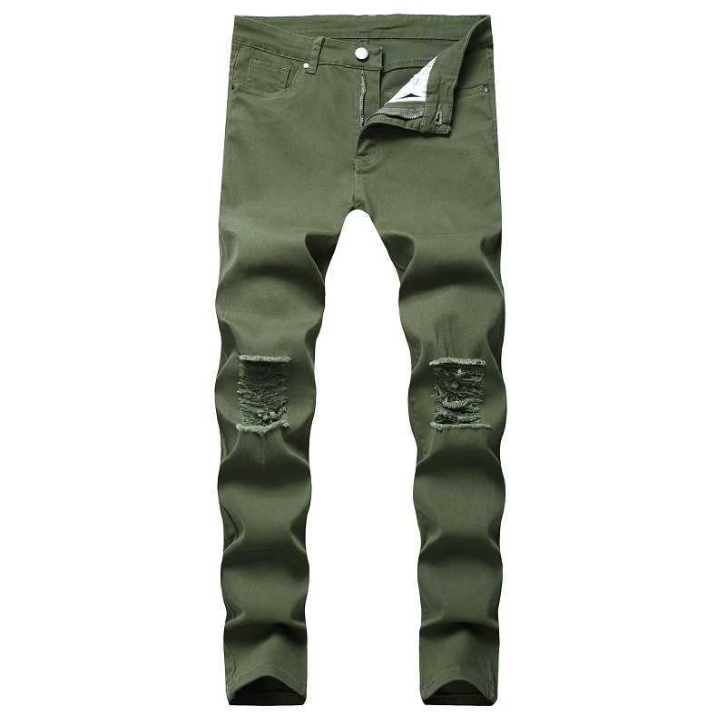 Men's Jeans New Fashion Brand High Quality Stretch Knee Ripped Black Slim Men Hip Hop Swag Elastic Pants Boy Male Trousers Y2303