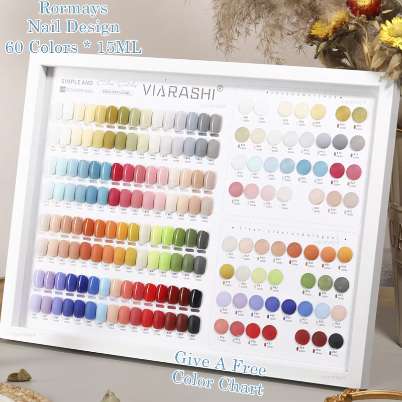 Rormays Fashion gel 60 Color nail polish Rainbow Color Set Semi Permanent Sequins Shiny Gloss UV LED Nail Art Design gel Varnish 15ML Wholesale Factor