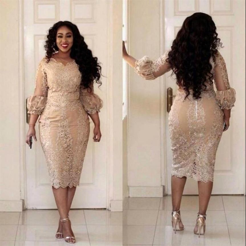 African Champagne Plus Size Mother of the Bride Dresses Lace Applique 3 4 Sleeves Tea Length Wedding Guest Gowns Formal Evening Dr275N
African Champagne Plus Size Mother of the Bride Dresses Lace Applique 3 4 Sleeves Tea Length Wedding Guest Gowns Formal Evening Dr275N
