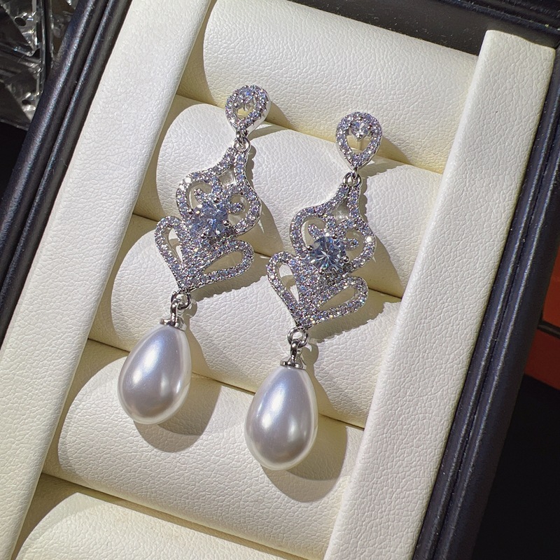 Vintage Pearl Zircon Dangle Earring 925 Sterling silver Earring Party Wedding Drop Earrings for Women Promise Charm Jewelry Birthday Gift