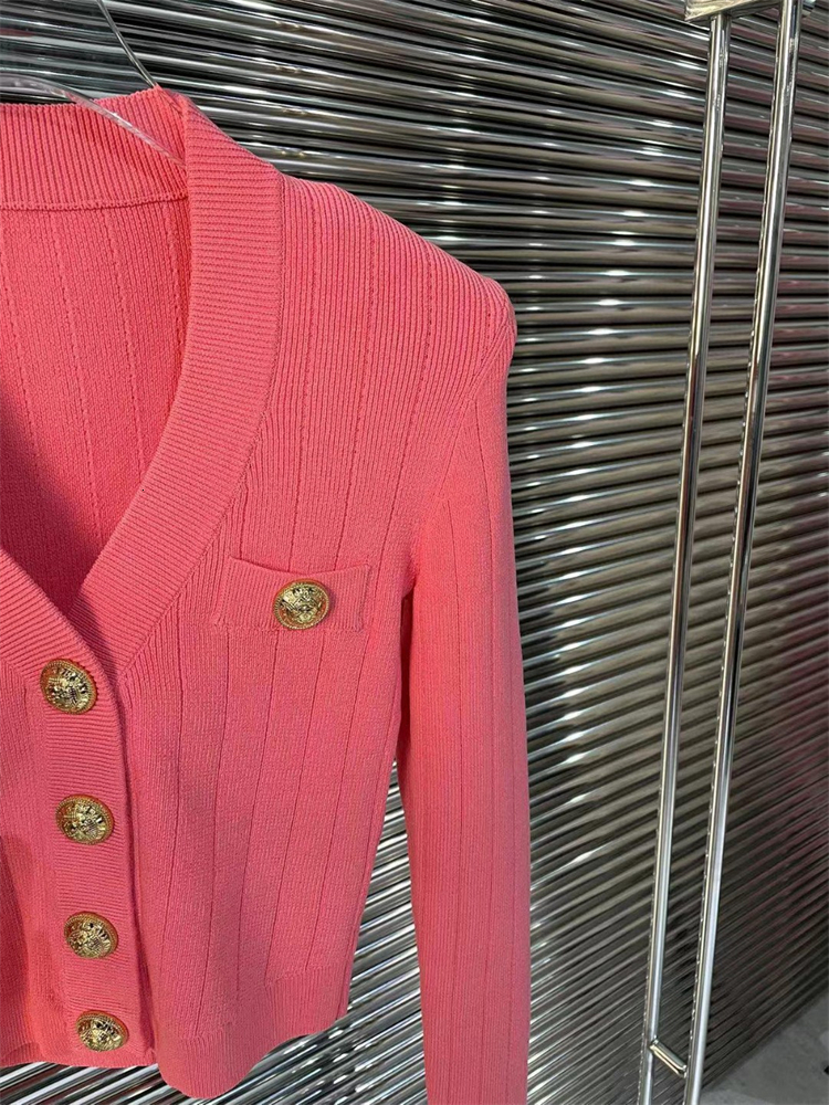 Women's Knits Tees High Quality Ladies Fashion Spring Vintage Elegant Sweet Cute Metal Button V-Neck Stretch Thick Ice Silk Knit Cardigan Top 230