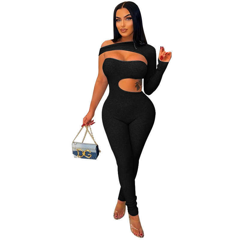 2023 Women's Spring Fashion Bodysuit clubwear halter jumpsuits off shoulder rompers black clothes