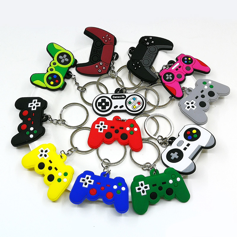 Key Rings 20PCS PVC keychain high quality game machine key ring mini cartoon Gamepad Joystick fit men car keys trinket souvenir gift 230302