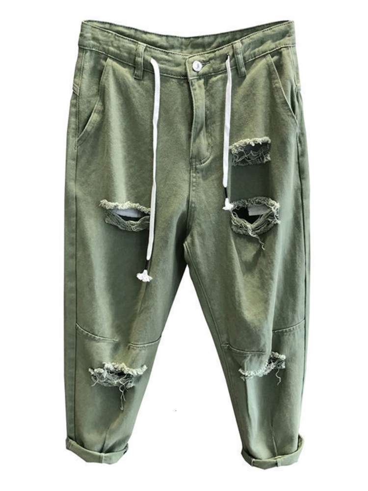 Men's Jeans Holes Jeans Men And Women Summer High Waist Thin Color Loose Straight Denim Ankle-length Harem Pants Men And Women Jeans 230302