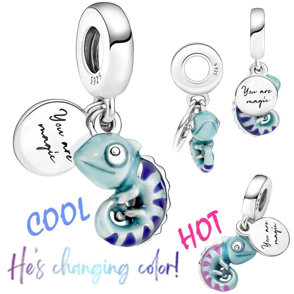 New 925 Sterling Silver Sea Chameleon Dolphin Fish Tree Air Balloon Charm Bead Fit S925 Snake Bracelet Jewelry DIY