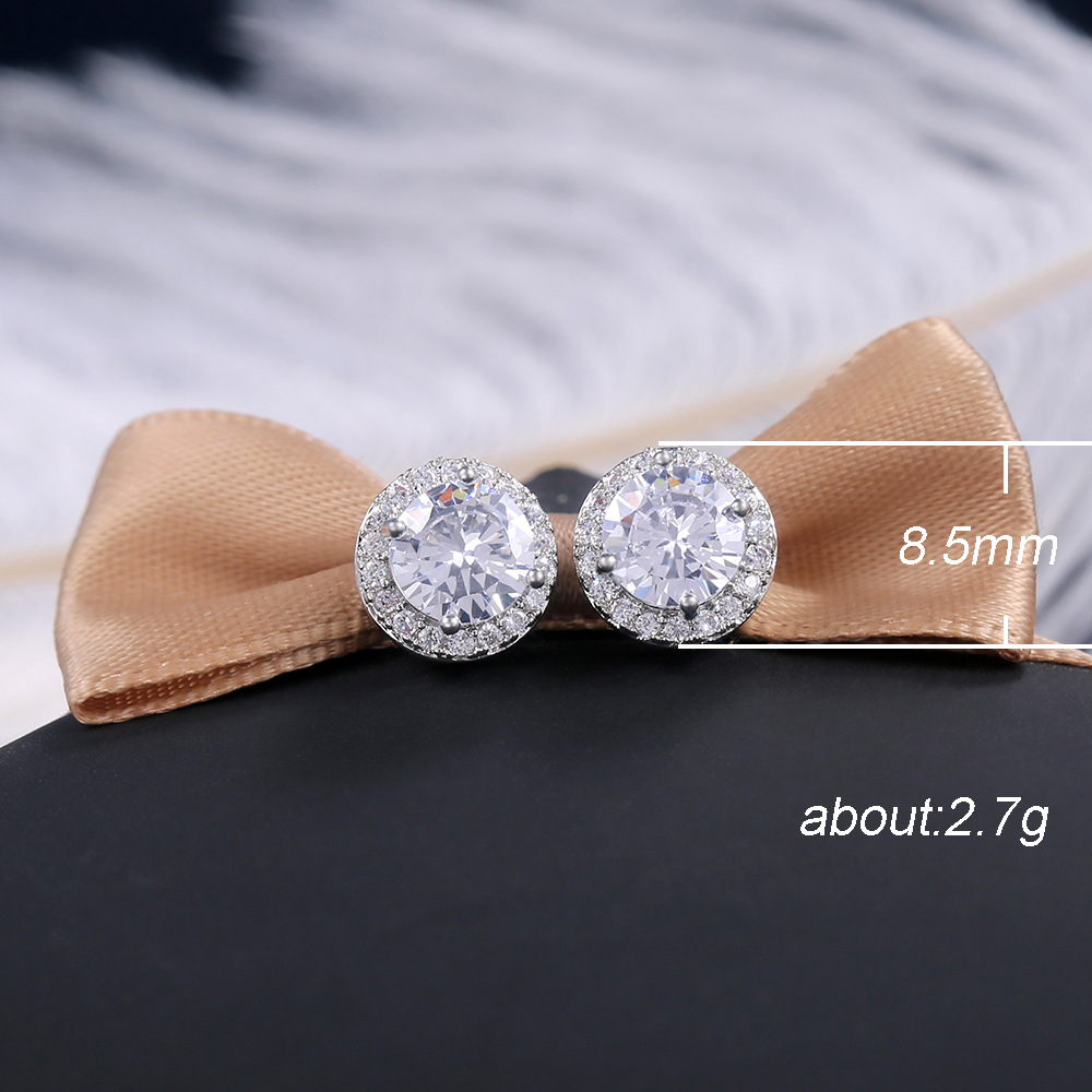 Round Zircon Women Stud Earrings With Green Stone Silver Color Studs Ear Girl Druzy Earrings Jewelry Gift