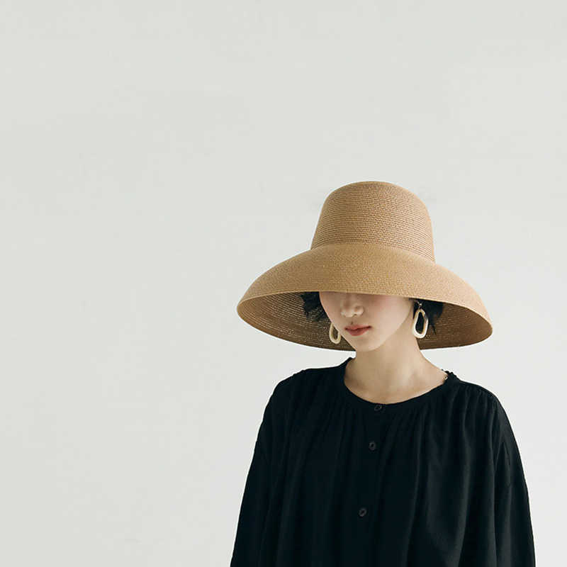 Wide Brim Hats Women Straw Hat Female Summer Large Brim Sun Hats Retro Hepburn Holiday Foldable Beach Sun Protection Hats J230301