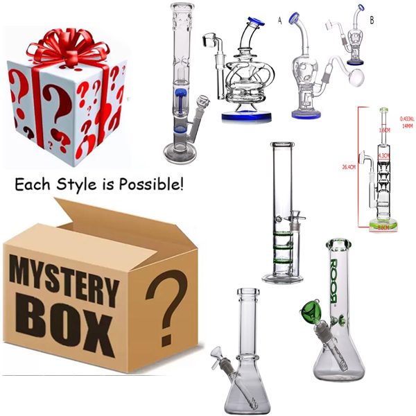In Stock Blind Box Mystery Suprise Box Hookah Glass Bongs Water Pipe Smoking Accessories Dab Oil Rigs Perc Pecolators