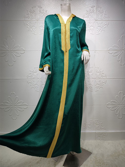 Casual Dresses Siskakia Dubai Arabic Muslim Abaya Dress for Women Fall Champagne Moroccan Kaftan Hooded Robe Turkish Islamic Jalabiya 230302
