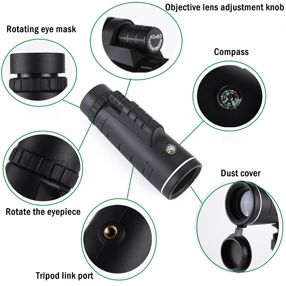 Telescopes Monocular 40X60 Zoom Binoculars Clear Weak Night Vision Pocket with SmartPhone Holder for Camping 230301