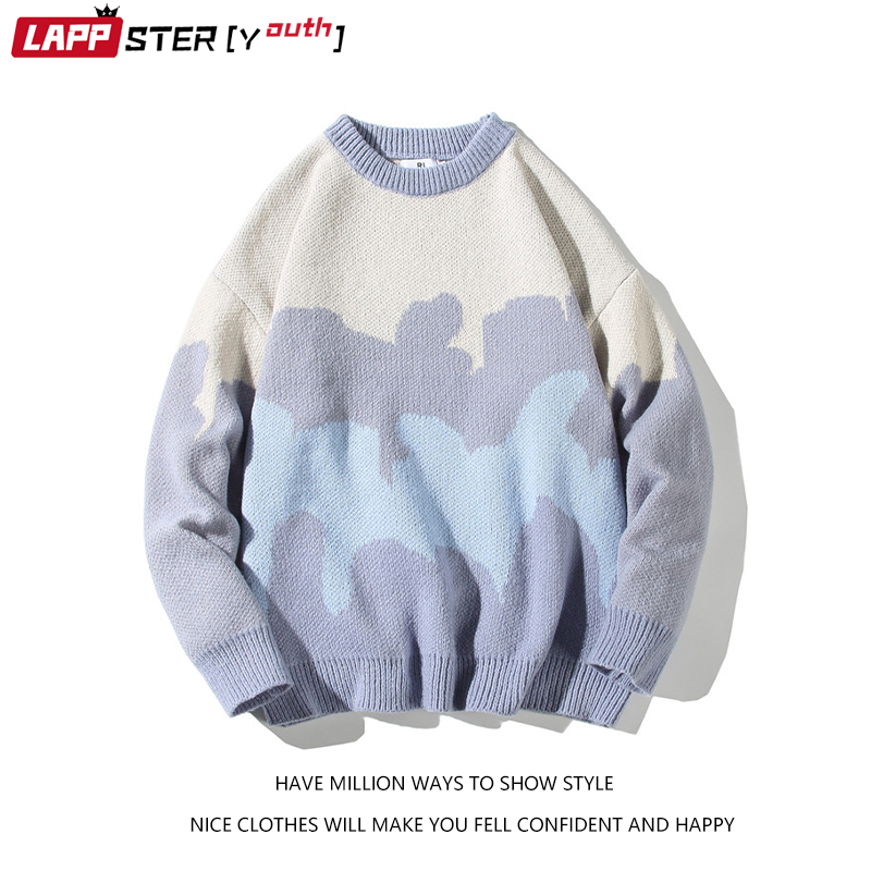 Men's Sweaters LAPPSTER-Youth Men Harajuku Knitted Sweater Mens Vintage Streetwear Pullovers Clothing Male Oversized Casual Sweaters Tops 230302