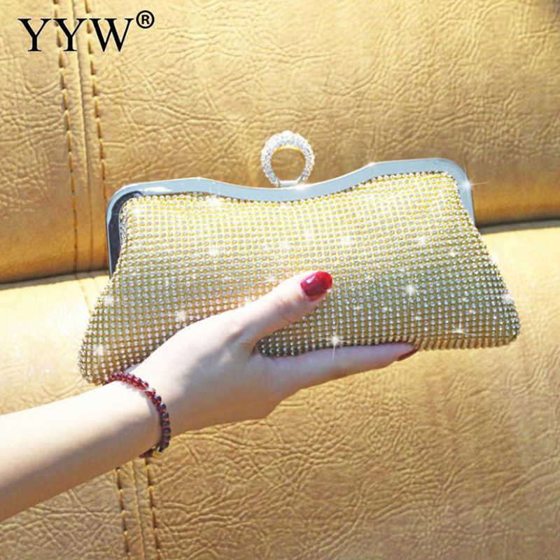 Evening Bags 2018 pequeno mini saco noite bolsa feminina elegante anel embreagem com strass festa de casamento garras corrente bolsas mulher ouroL2303