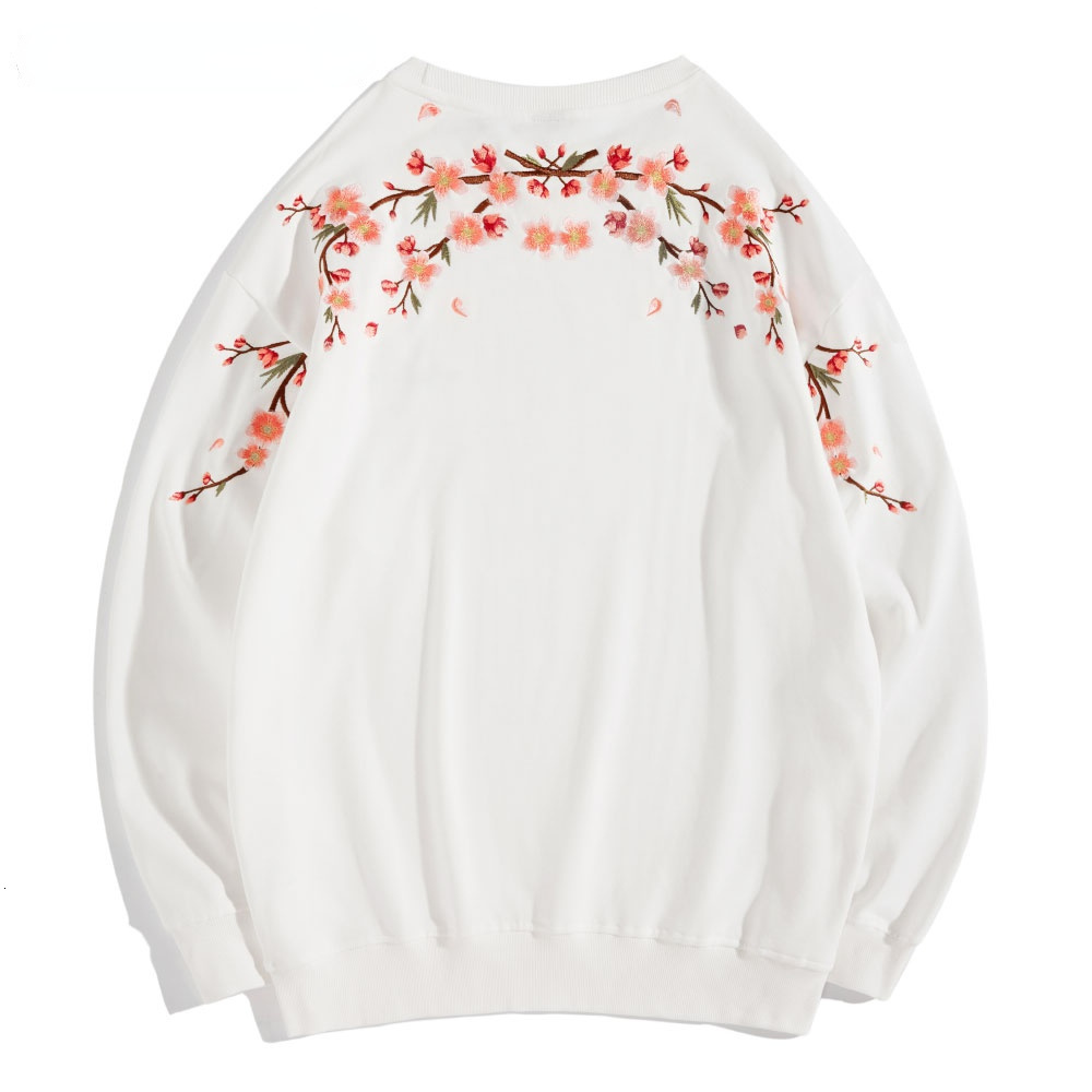 Women's Hoodies Sweatshirts Blossom Embroidered Harajuku Streetwear Men Pullover Black White Loose Casual For Women CS720 230302