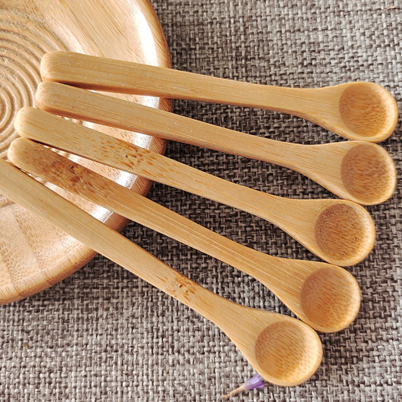 Small Mini 9cm Wooden Round Bamboo Spoon Soup Tea Coffee Salt Spoon Jam Scoop DIY Kitchen Cooking Utensil Tool Cutlery
