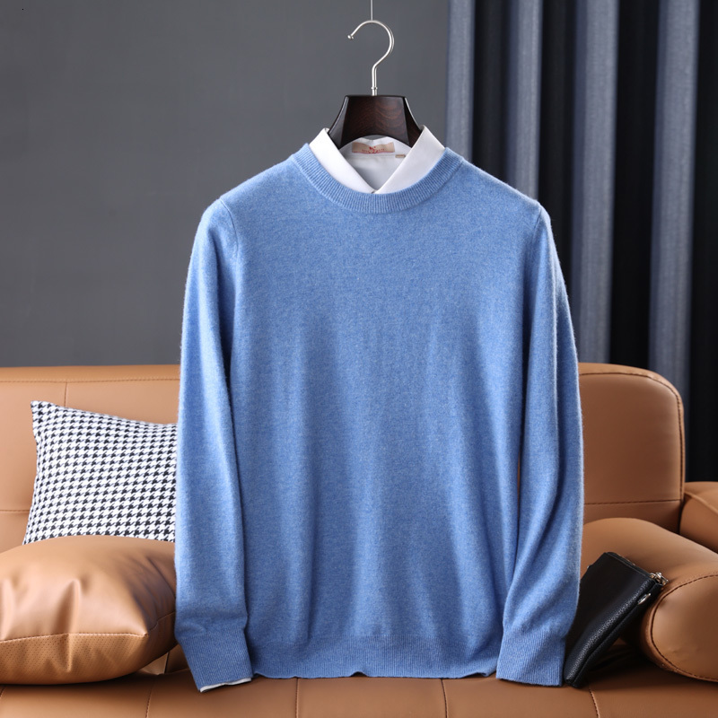 Men's Sweaters Autumn And Winter 100% Wool Knit Sweater Men's Round Neck V-neck Inside The Fashion High-end Comfortable Warm Pullover Top 23