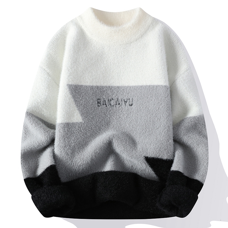 Men's Sweaters Winter Cashmere Warm Sweater Men Mens Half height collar Pullover Patchwork Slim Fit Sweaters Tops Knitted Men's Christmas Ju