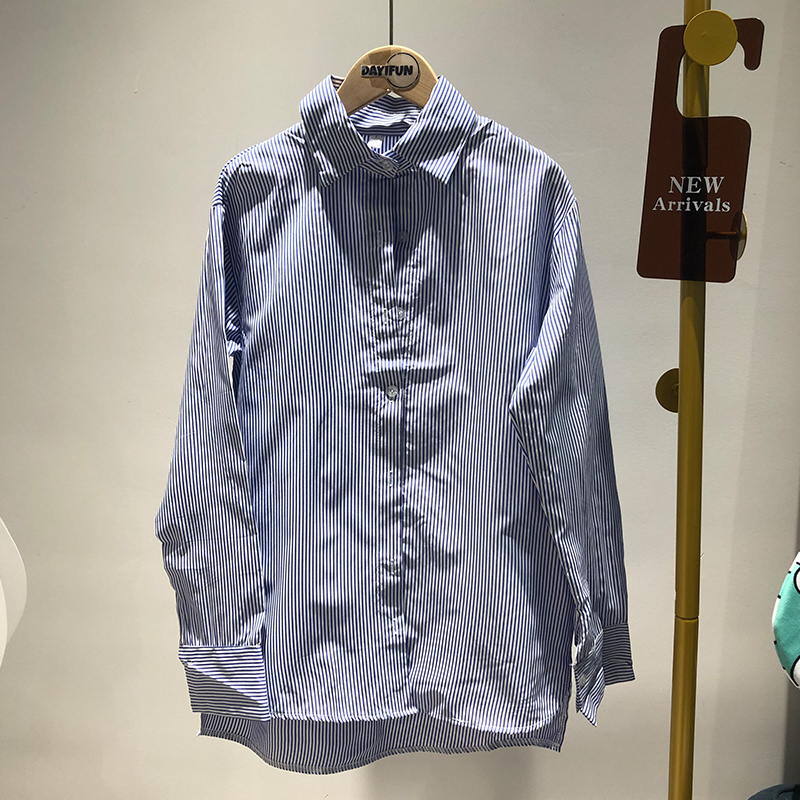 Women's Blouses Shirts DAYIFUN Shirts Women Blue Striped Loose Simple Students Blouses Females Fashion Chic Korean Style Teens Soft Streetwear To