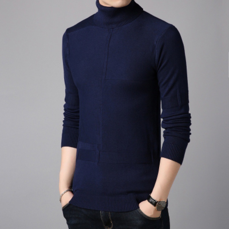 Men's Sweaters Turtleneck Sweater Men Knitting Pullovers Casual Male Sweaters Fashion Slim Men's Clothing Classic Lattice Solid Pullovers Wh