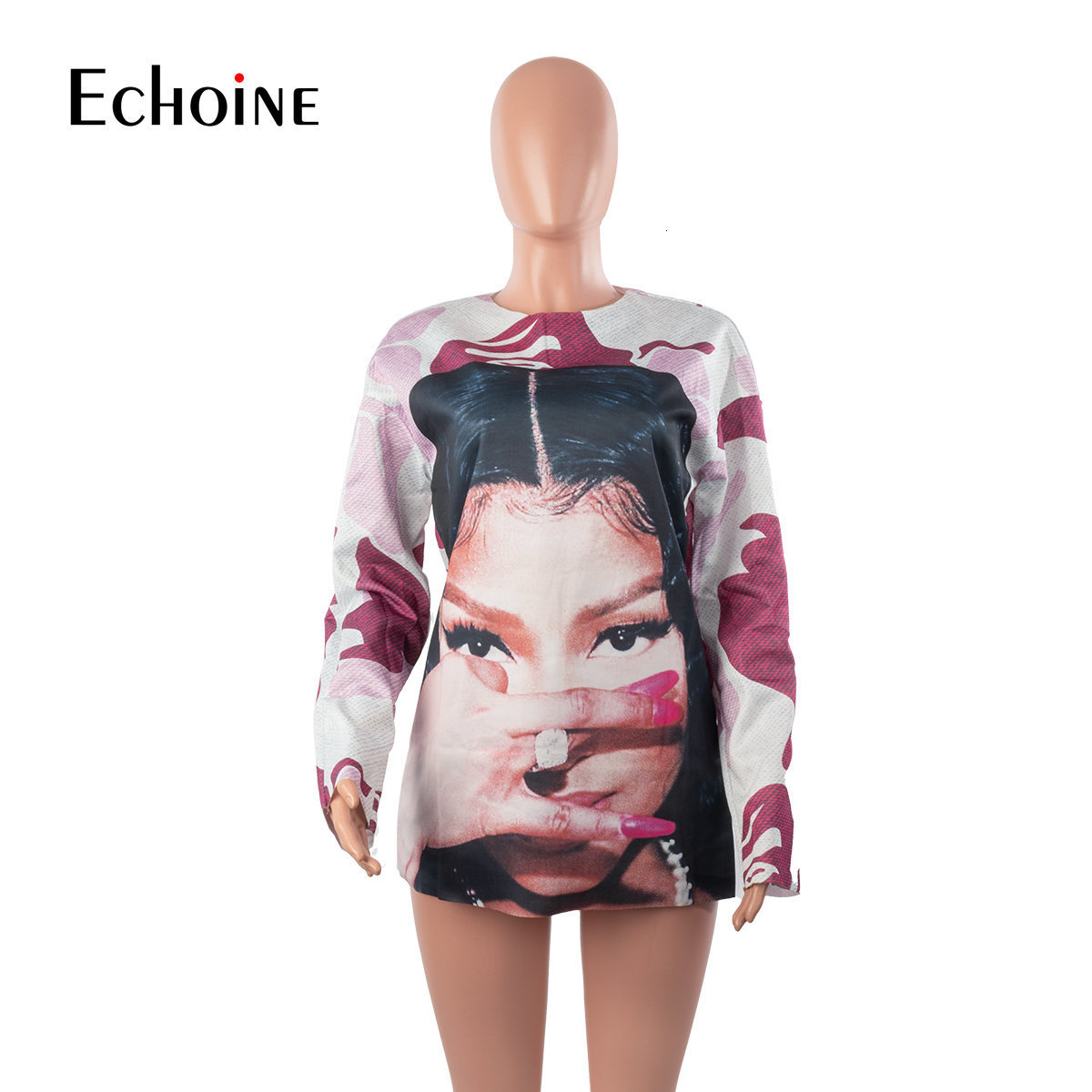 Women's T-Shirt Shirts Echoine Autumn Winter Womens O Neck Long Sleeve Print Loose Pullover y2k Top Personality Street Fashion Casual 230302