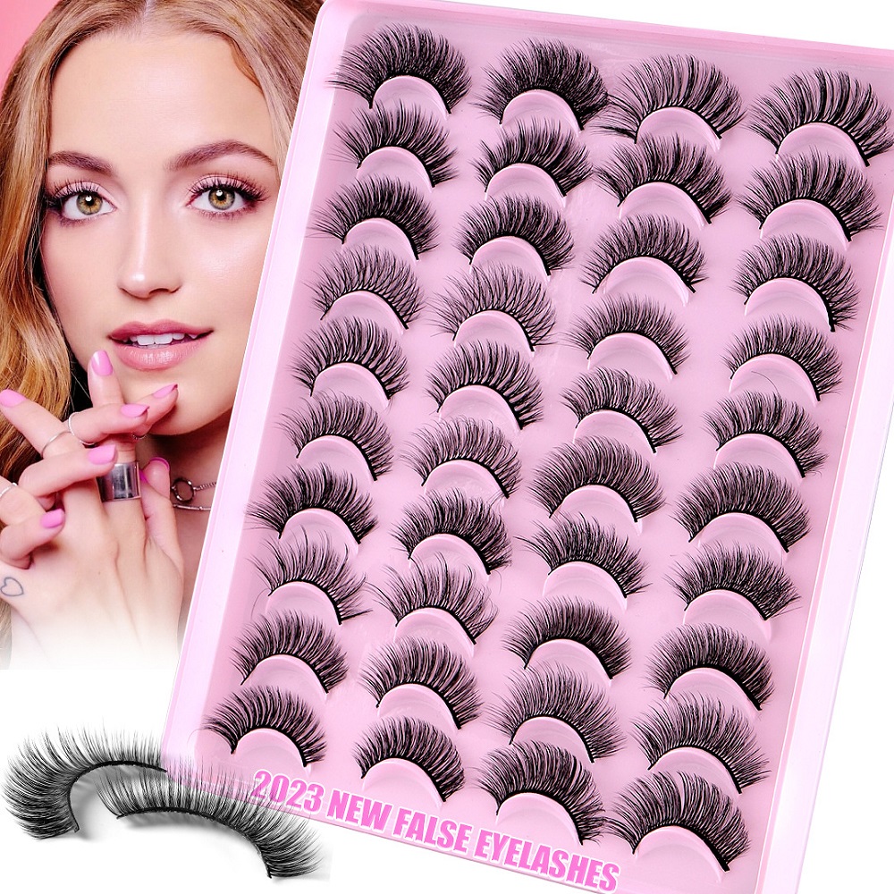 False Eyelashes Fluffy Lashes Natural Long Lashes Wispy Volume Thick Crossed Soft Curly Fake Lash 20 Pairs Pack