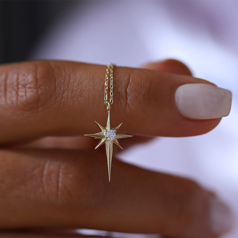 Exquisite Ladies Summer Jewelry Ladies Six-pointed Star Pendant Necklace 925 Silver Geometric Zircon Charm Necklace Gift