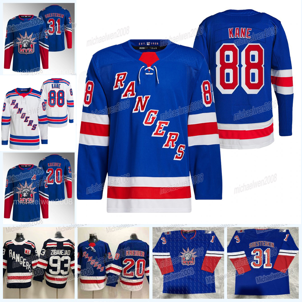 88 Patrick Kane Rangers Jersey Mika Zibanejad Vladimir Tarasenko Igor Shesterkin Adam Fox Filip Chytil Chris Kreider KAndre Miller Artemi Panarin Trouba Kakko, 2022-23 reverse retro
88 Patrick Kane Rangers Jersey Mika Zibanejad Vladimir Tarasenko Igor Shesterkin Adam Fox Filip Chytil Chris Kreider KAndre Miller Artemi Panarin Trouba Kakko, 2022-23 reverse retro