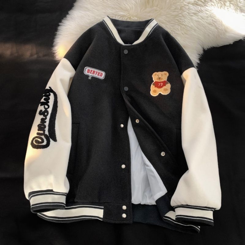 Women's Jackets Bear embroidered baseball jacket women's y2k spring and autumn hiphop college wind men women casual ins trend 230301