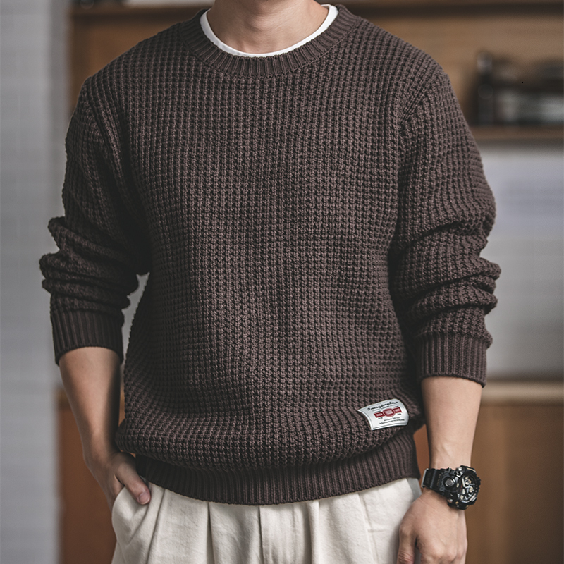 Men's Sweaters Maden Men's Winter Oversize knitted Pullover Sweater Toolkit Japan Vintage Solid O-Neck Autumn Winter Coffee Male Knit Sweate