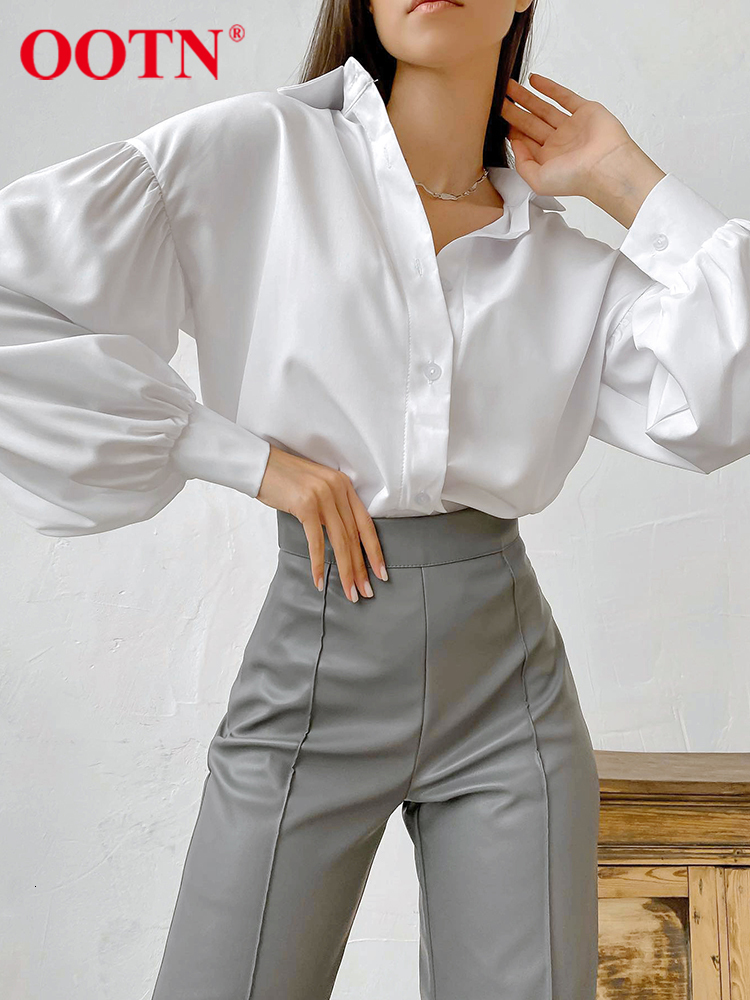 Women's Blouses Shirts OOTN Office Shirt Chiffon Long Sleeve Lapel All-Match Autumn Loose Elegant Button Casual Blouse Pleated Button Women Tops 