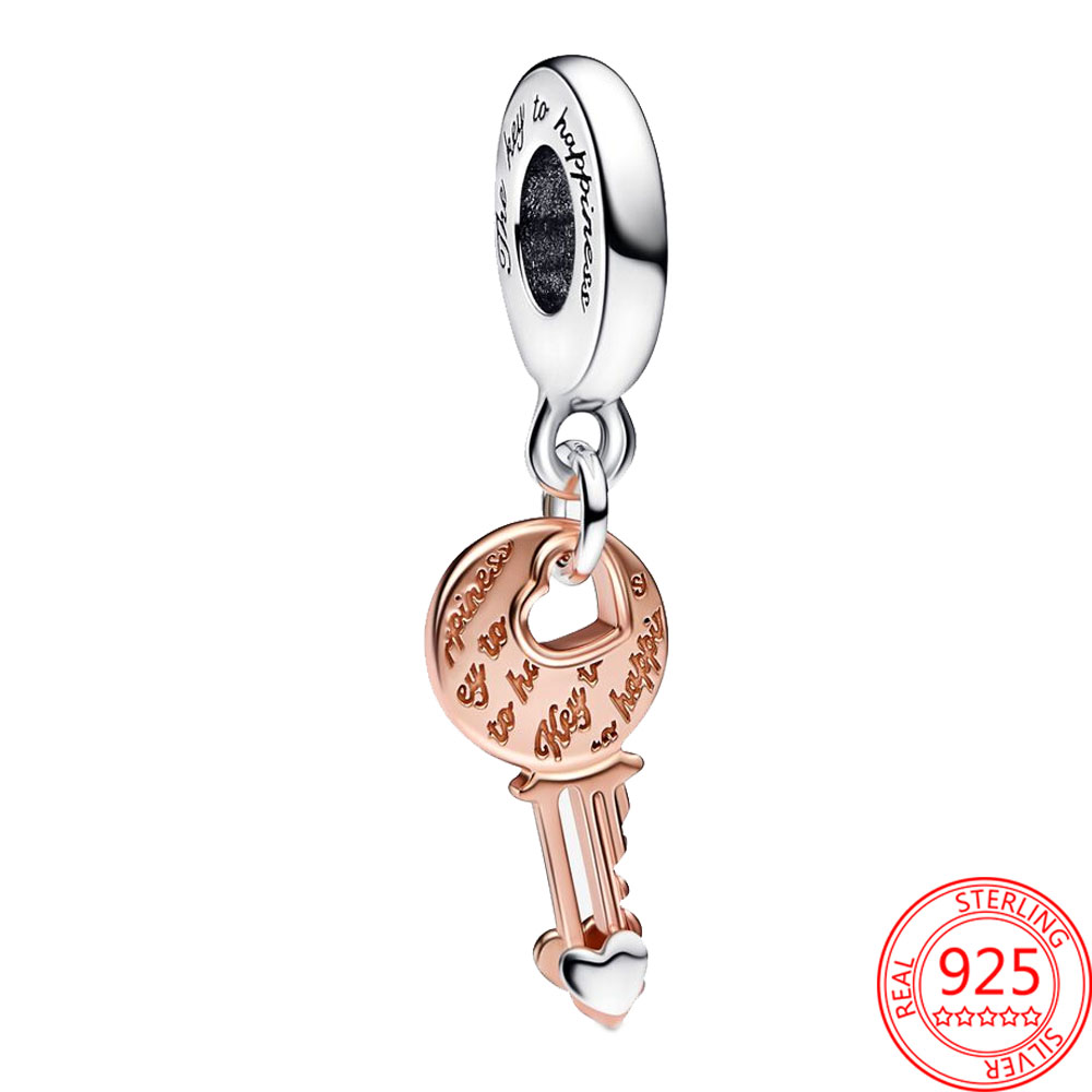The New Popular 925 Sterling Silver Two Color Key Sliding Heart Suspension Charm Is Suitable For Bracelet Necklace Necklace Girl Valentines Jewelry Gi