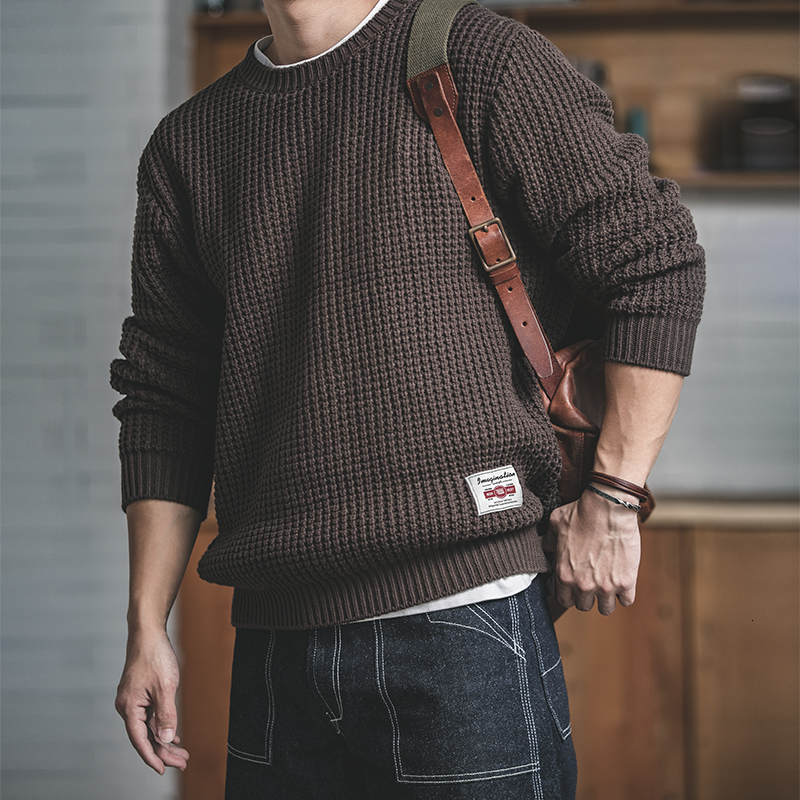 Men's Sweaters Maden Men's Winter Oversize knitted Pullover Sweater Toolkit Japan Vintage Solid O-Neck Autumn Winter Coffee Male Knit Sweate