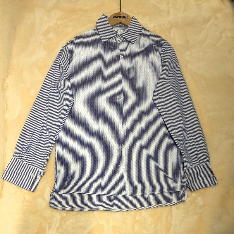 Women's Blouses Shirts DAYIFUN Shirts Women Blue Striped Loose Simple Students Blouses Females Fashion Chic Korean Style Teens Soft Streetwear To