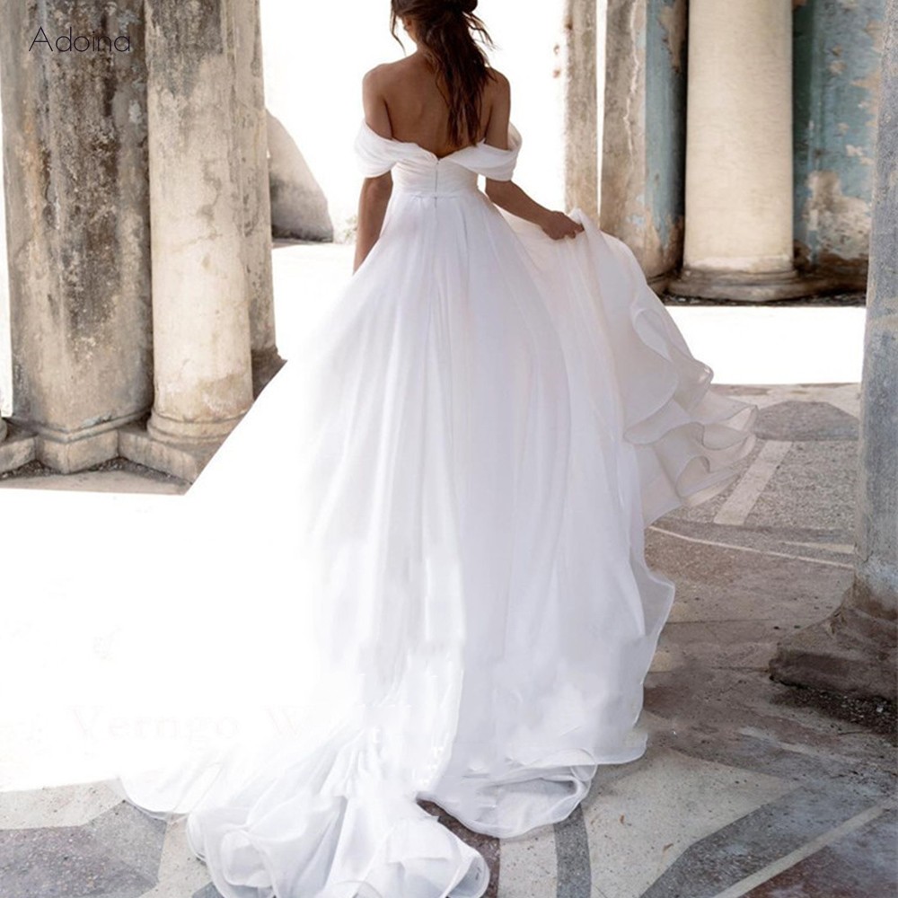 A Line Silk Organza Wedding Dress For Women Brides Gowns Gorgeous Off the Shoulder Pearls Sweetheart Side Slit Women Vestidos De Noiva