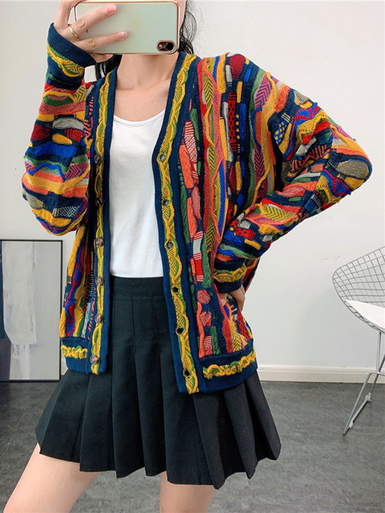 Women's Knits Tees XFPV Autumn Fashion Casual V Neck Long Sleeve Loose Multicolor Striped Slim Cardigan Kniited sweater Woman SM11890 230302