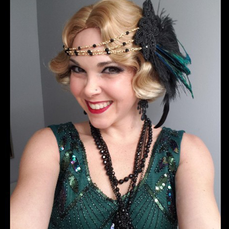 Headbands 1920s Headpiece Feather Flapper Headband Great Gatsby Headdress Vintage featherelastic band knitting Warmer Wrap Headwear 230302