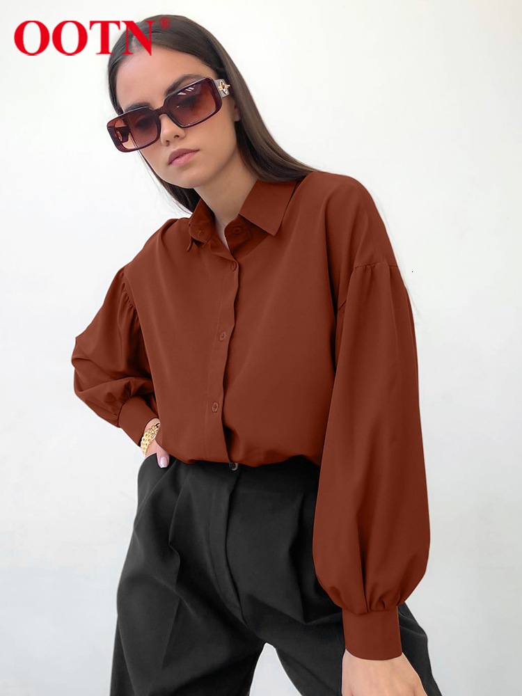 Women's Blouses Shirts OOTN Office Shirt Chiffon Long Sleeve Lapel All-Match Autumn Loose Elegant Button Casual Blouse Pleated Button Women Tops 